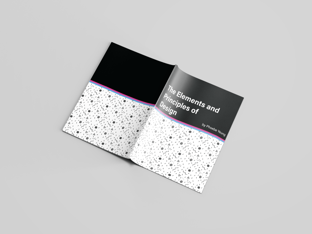 graphic design mockup of print design elements and principles of design booklet front and back cover