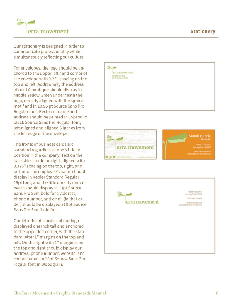 Graphic design print design mockup of The Terra Movement Graphic Standards Manual Stationery Letterhead