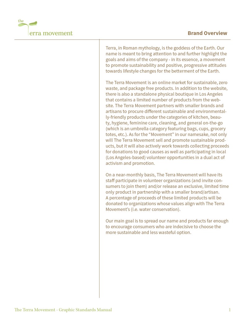 Graphic design print design mockup of The Terra Movement Graphic Standards Manual Brand Overview